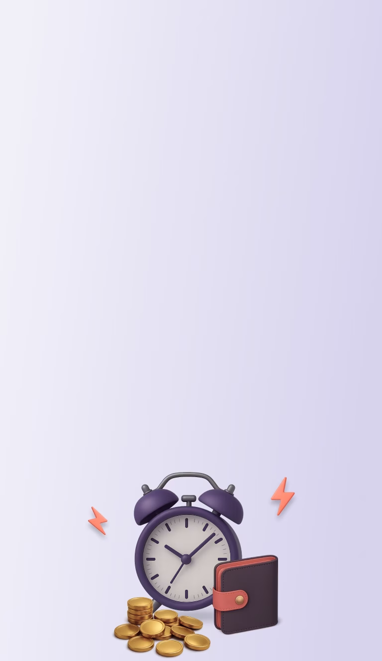 Часы, молния, монеты и кошелёк – символ быстрого кредита за несколько минут.