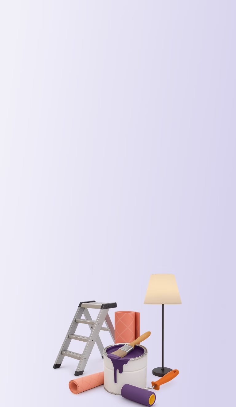 Инструменты для ремонта – ведро с краской, кисть, валик и лестница – кредит на ремонт жилья.